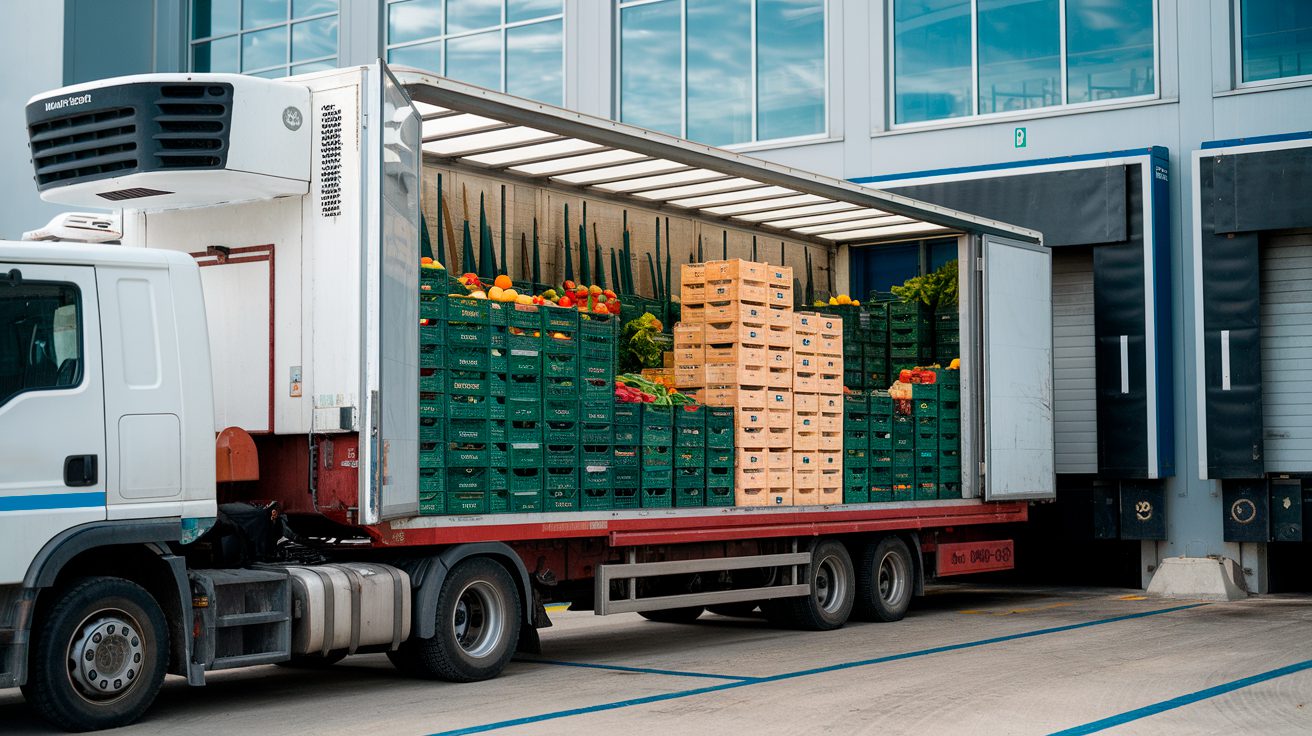 Cold chain reefer truck transporting perishables