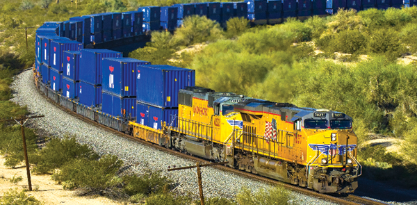 Freight cargo train demonstrating Intermodal rail operations