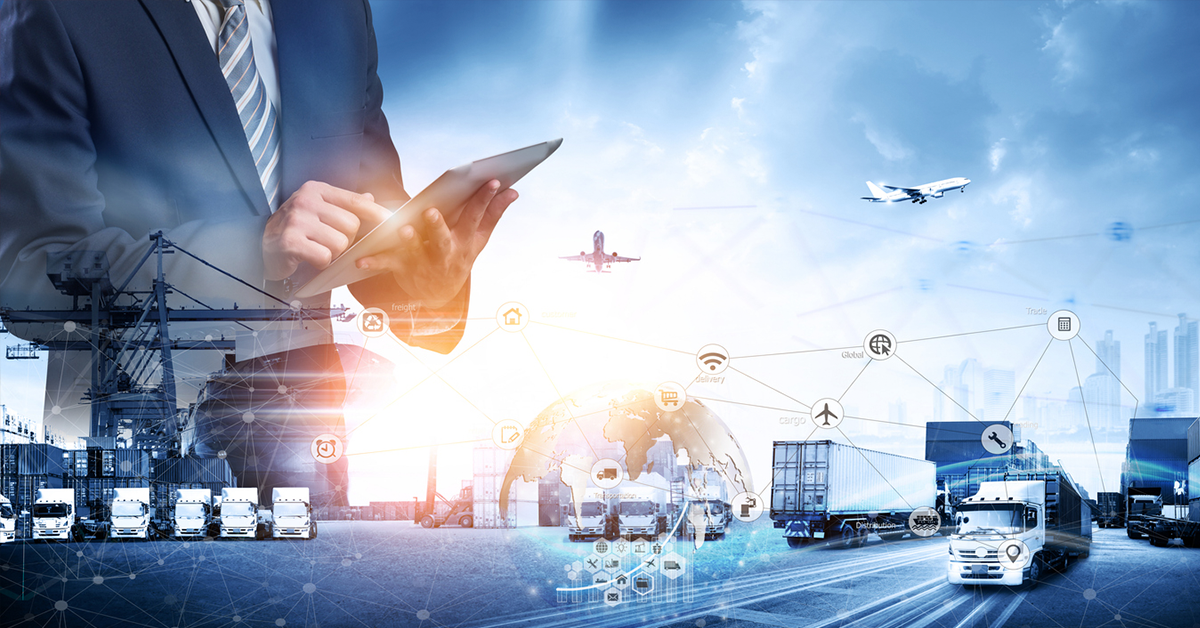 Business professional planning supply chain operations