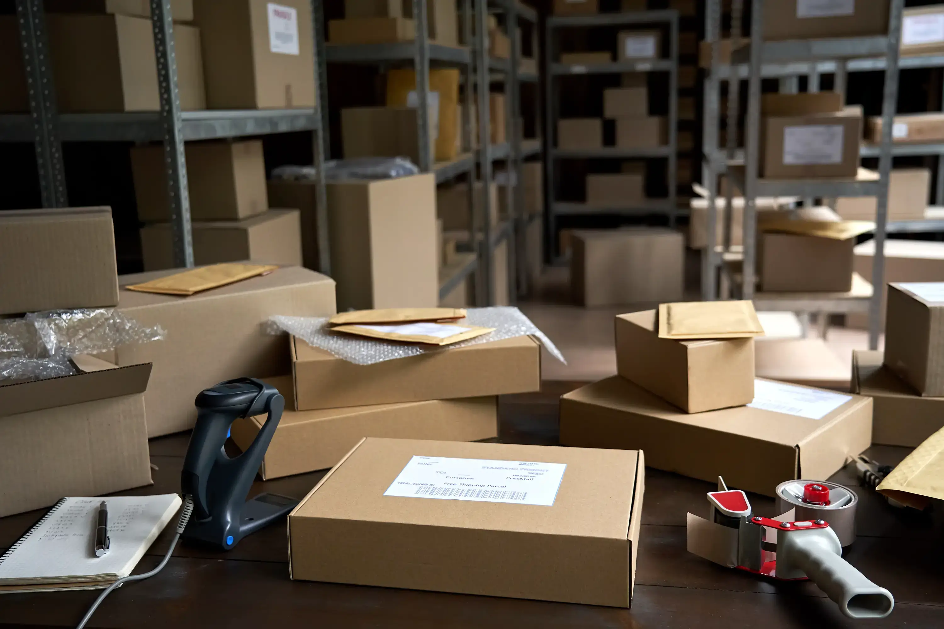 Logistics box being processed for order fulfillment